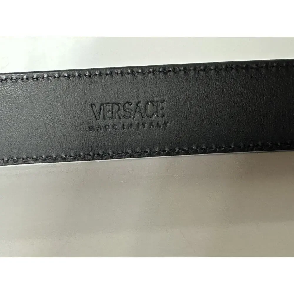 Versace Medusa-Buckle Brown Slim Calf Leather Belt 100 (40) IT 1012369 NWT $550